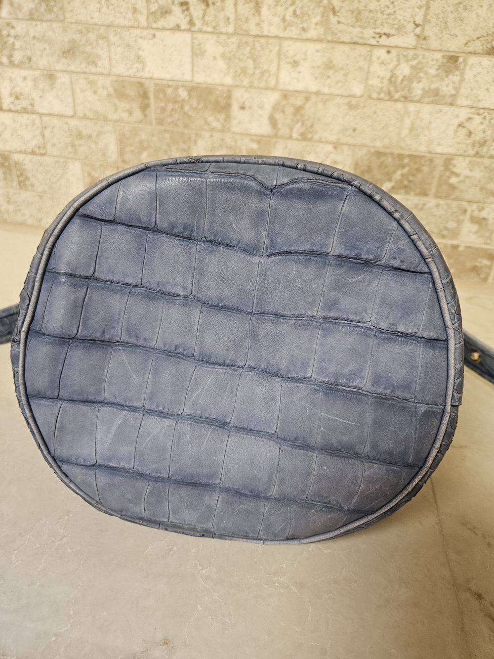 Coach Blue Denim Croc-Embossed Leather Bucket Bag - Picture 7 of 11
